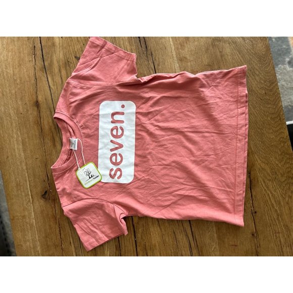 Birthday seventh Seven 7th birthday girls shirt small pink peach tee tshirt top - Picture 3 of 9